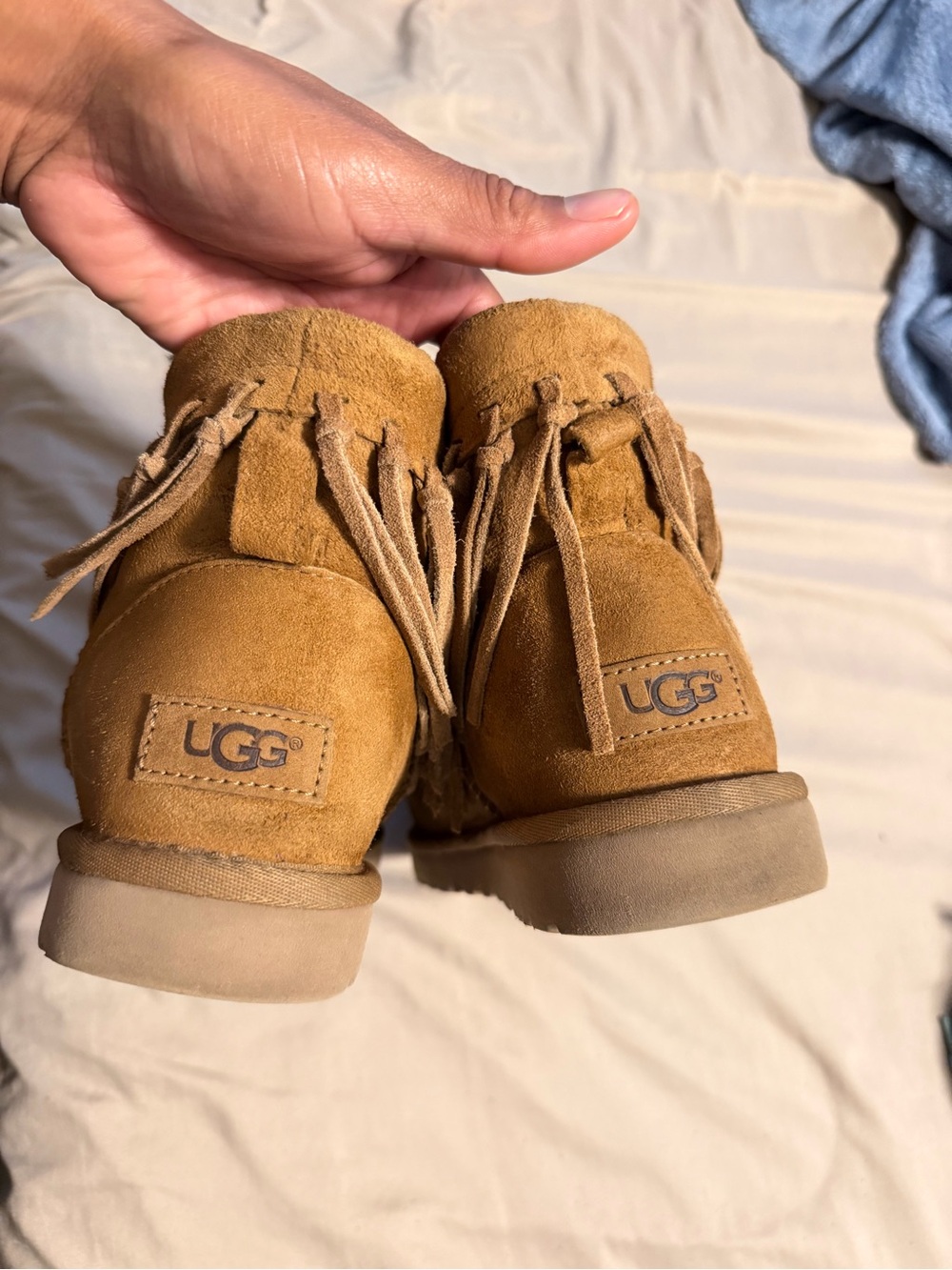 UGG Chestnut Suede Fringe Ankle Booties